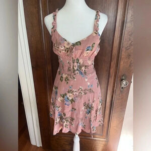 Reformation Elyse Pink Floral‎ Sleeveless Smocked Mini Dress Women Size 4…